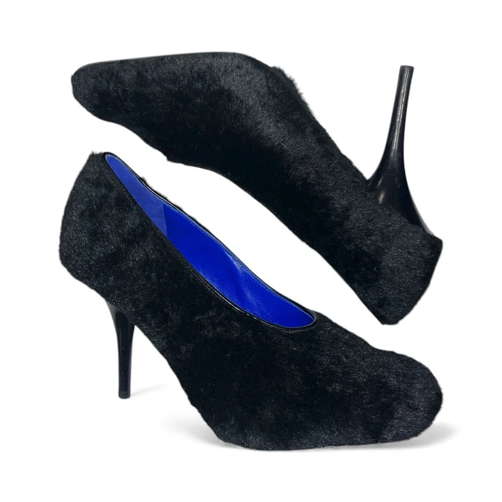 Givenchy Black Pumps Haircalf Heels Leather Square Toe 10 Fur Cocktail NWOB 🟡